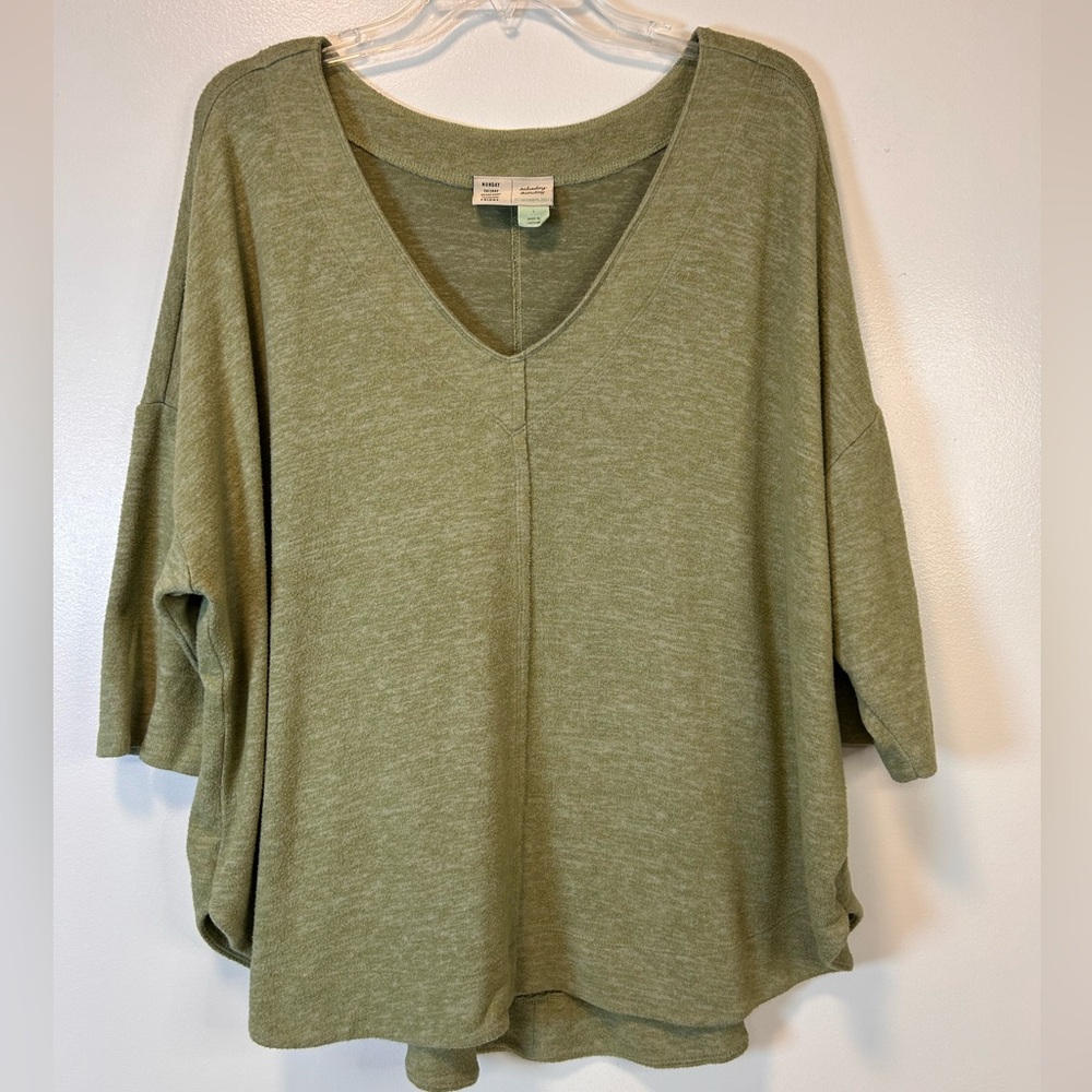 Anthropologie Olive Green V-Neck Lightweight Knit Top